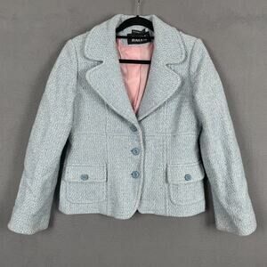 MARVIN Blazer Womens Large Blue Tweed Lined Collared Pockets Button Jacket